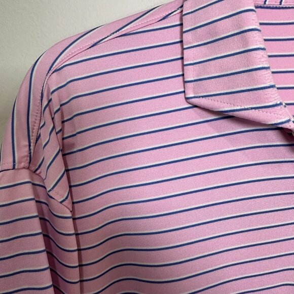 Holderness & Bourne Polo Shirt Mens XLPink Blue Striped Sutton Collins Golf - Picture 2 of 8